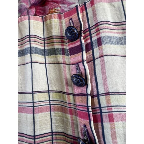 Soft Surroundings Medium Button Down Plaid & Embroidered Serena Boho Floral Top - Picture 8 of 15